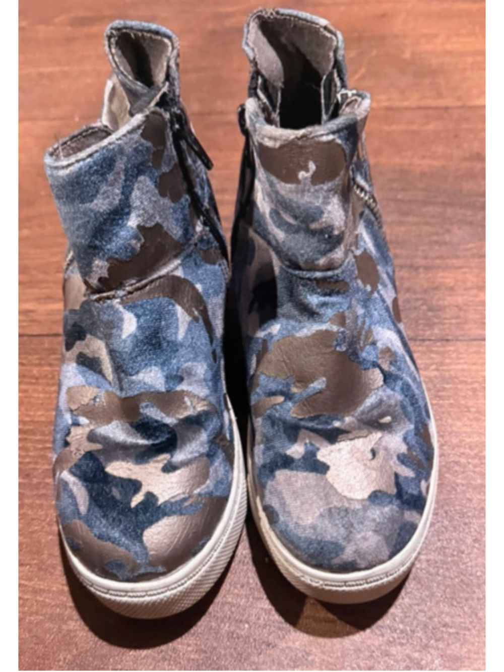 Steve Madden Women's Ankle Boots Size 3 Blue Brown Camo Wedge Sneakers
